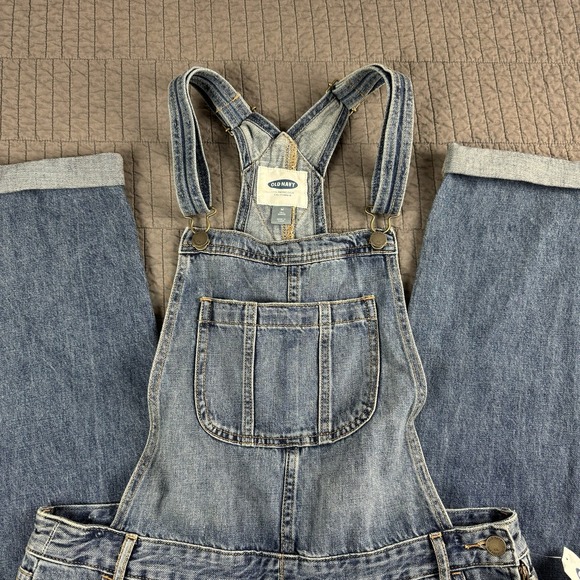 Old Navy Denim Overalls Women's Medium Tall Blue Tapered Boho Western Rodeo - Picture 2 of 13